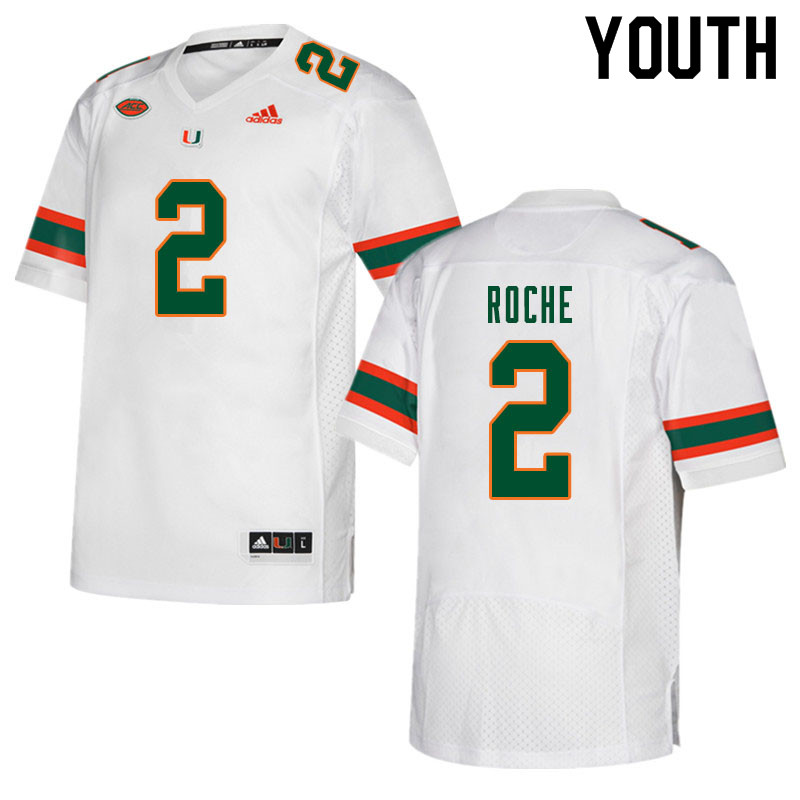 Youth #2 Quincy Roche Miami Hurricanes College Football Jerseys Sale-White - Click Image to Close